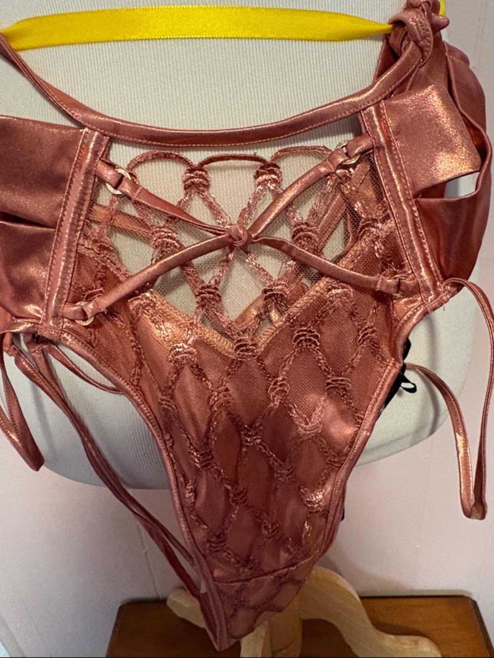 Honey Birdette Metallic Rose-gold push-up plunge bra and high waist Brazilian - Picture 3 of 8